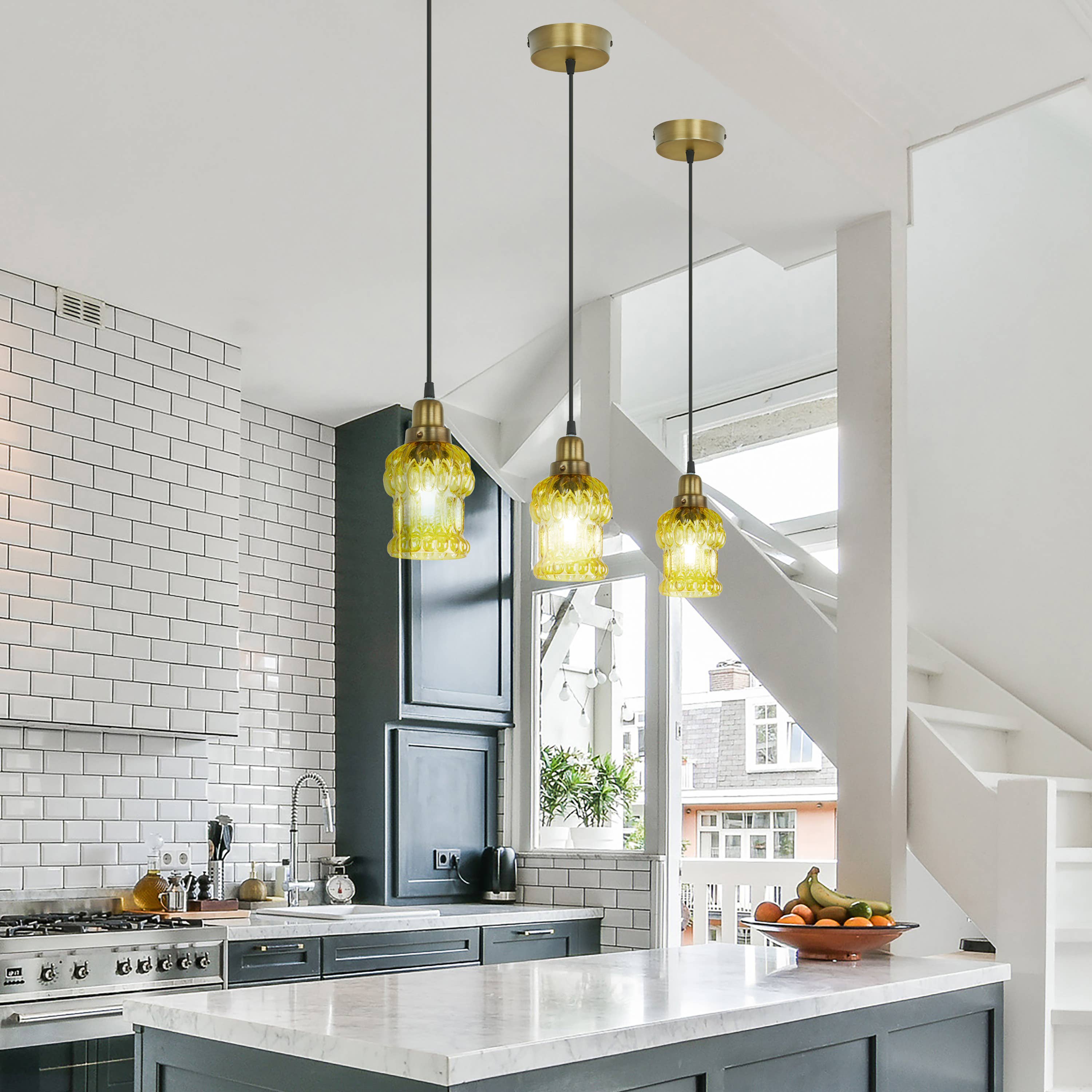 4.5"W 1-Light Gillian Glass and Metal Pendant: Yellow