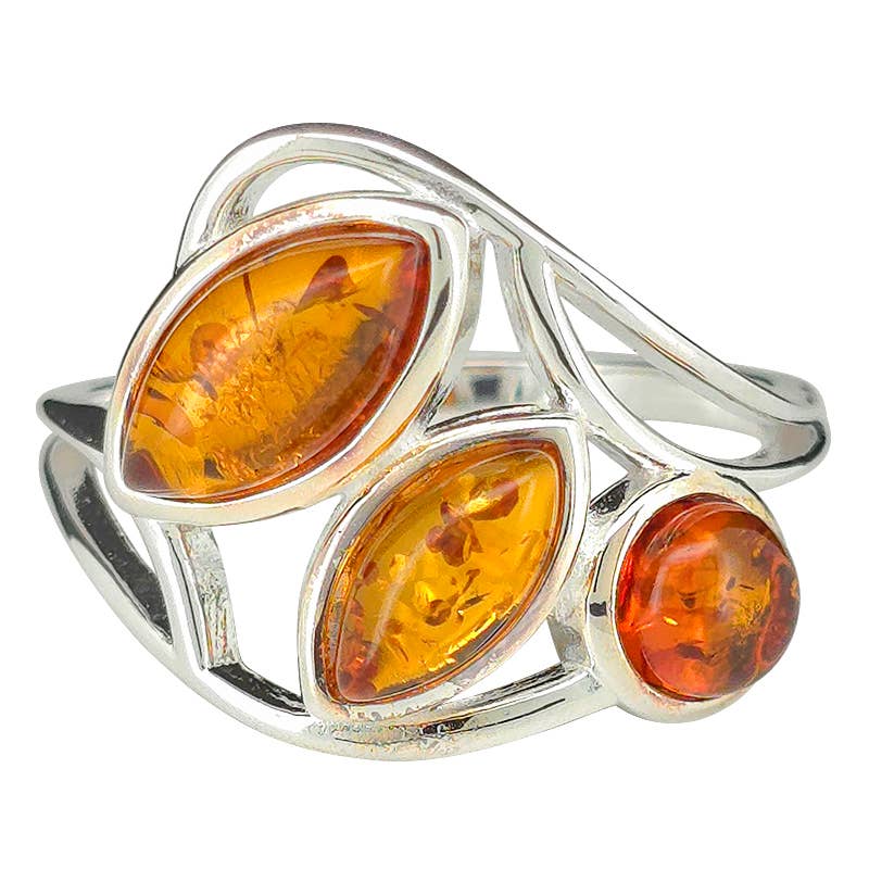 Cognac Amber Sterling Silver Ring: 7