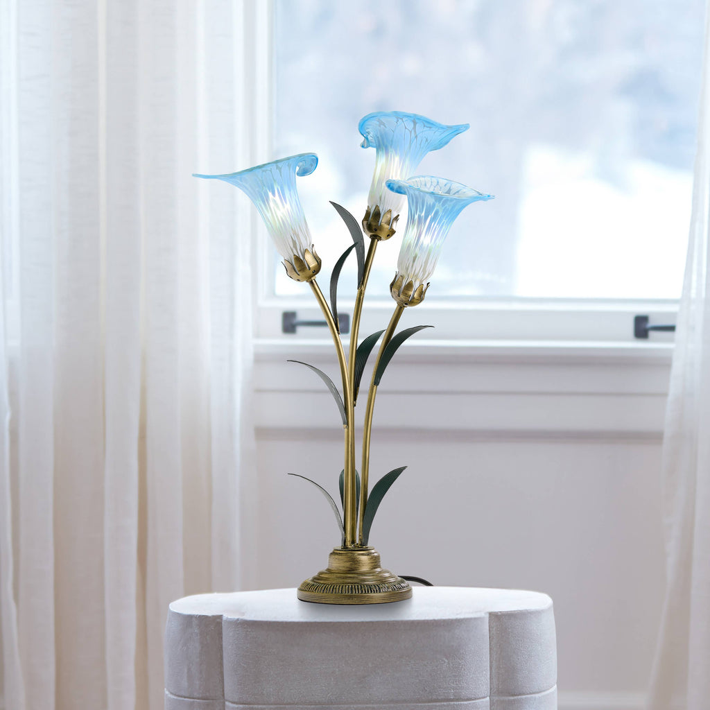 23.5"H Blue 3 Shade Handblown Glass Calla Lily Table Lamp