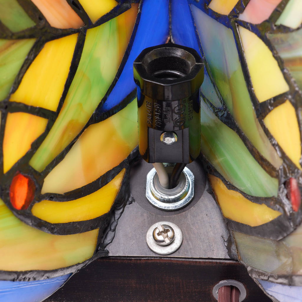 9.5" Luella Red Butterfly Stained Glass Accent Novelty Lamp