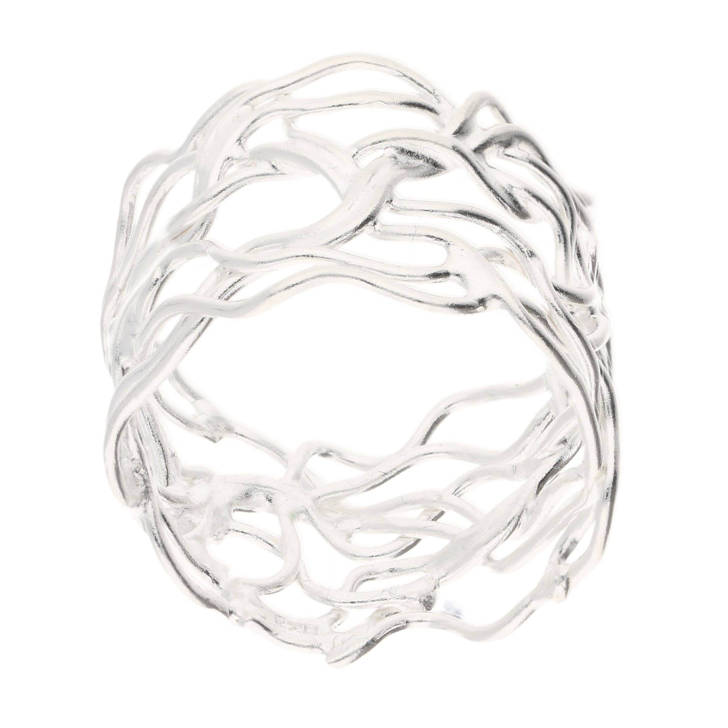 Unique Filigree Wirework Wide Band Sterling Silver Ring: 8