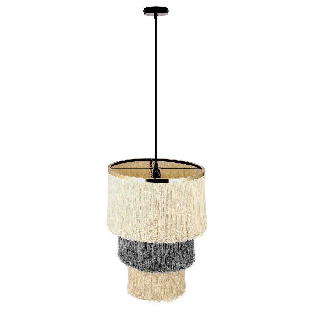 18"W Enya Cream and Grey Fringe Pendant Light