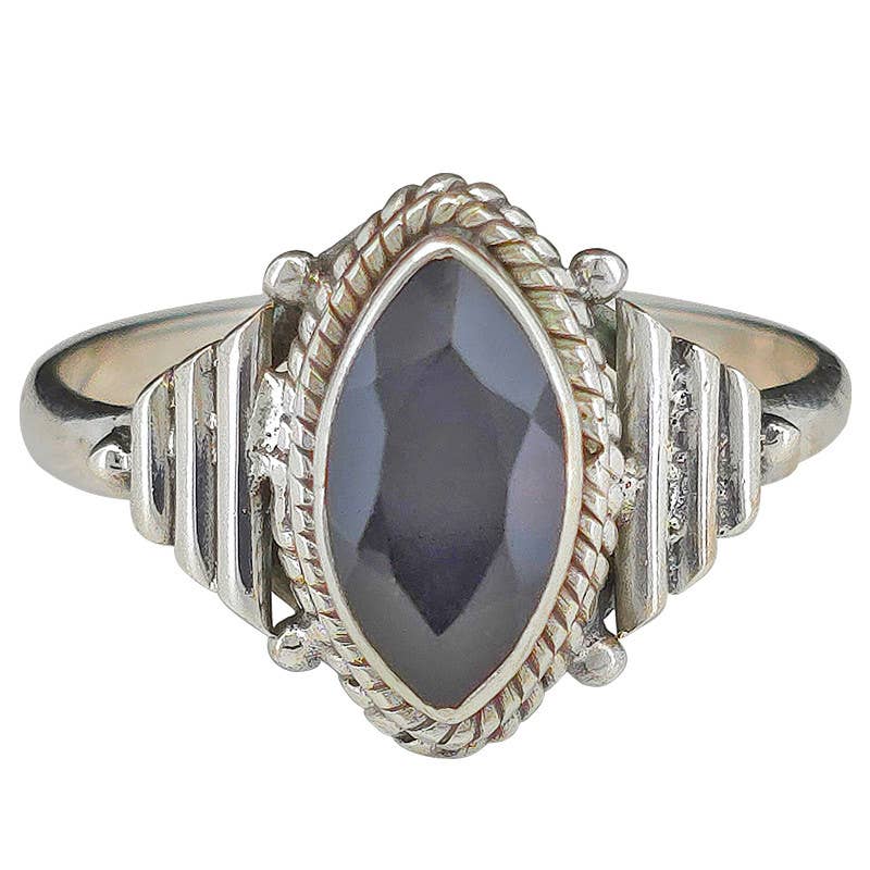 Faceted Black Onyx Sterling Silver Ring: 6