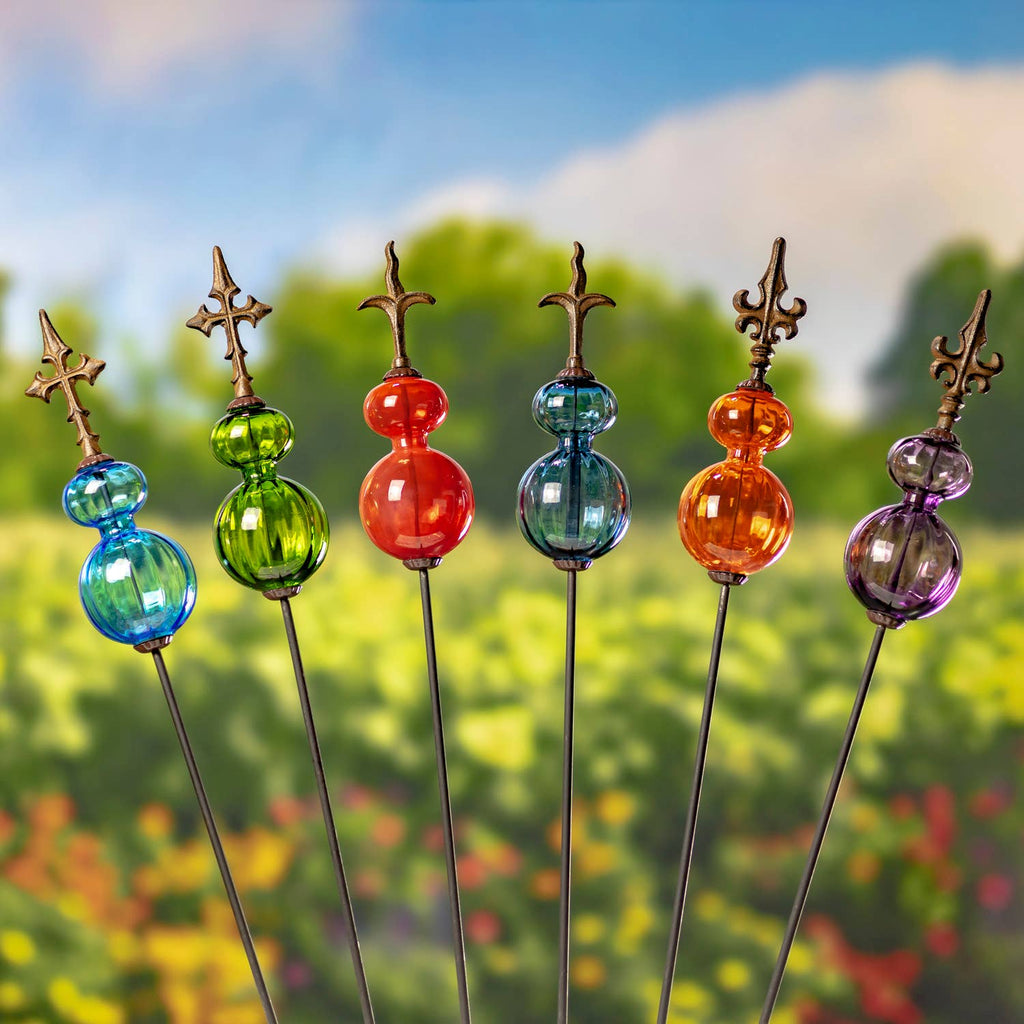 55" Tall Glass Globe Iron Garden Stake- 6 Assorted