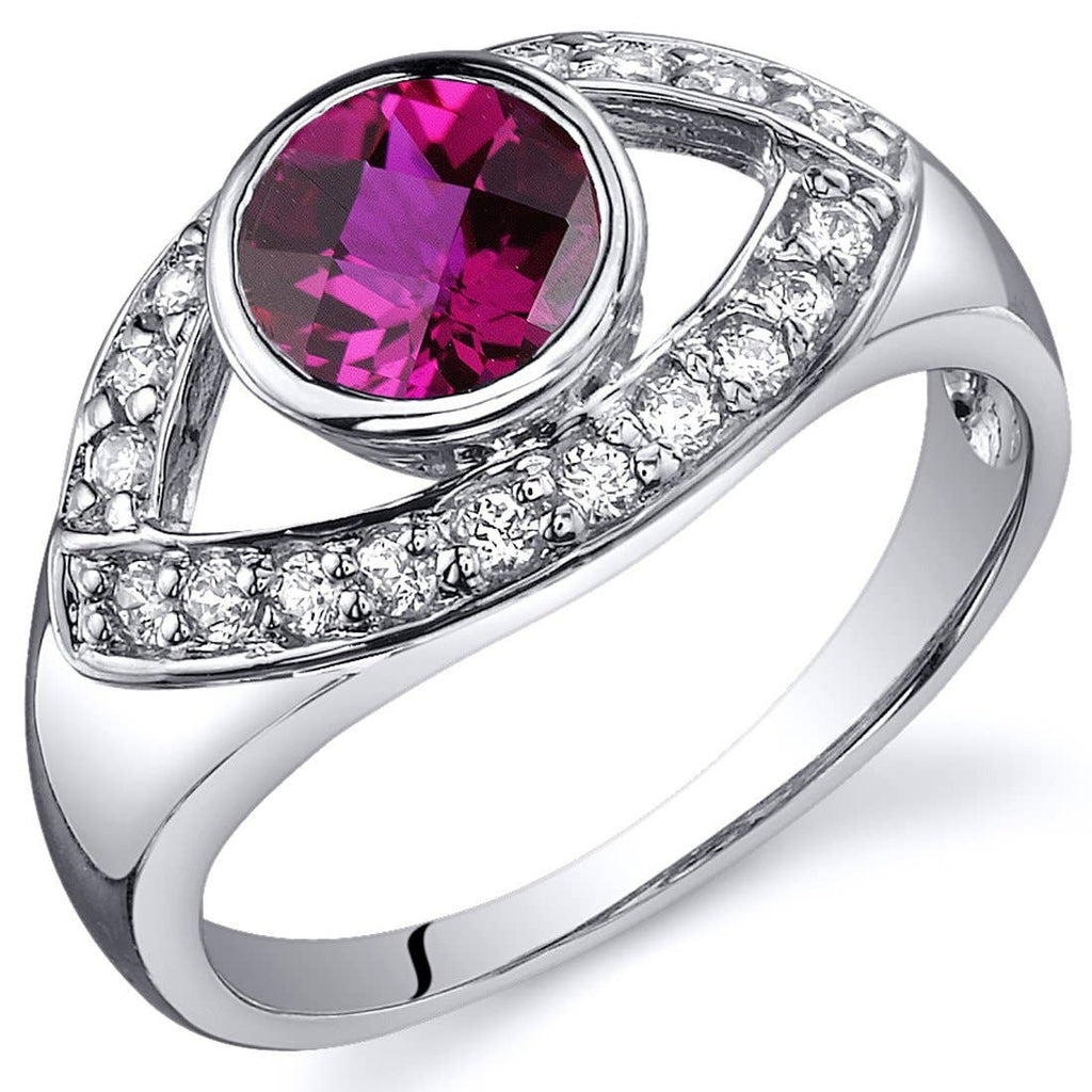Created Ruby Round Cut Sterling Silver Ring Size 7