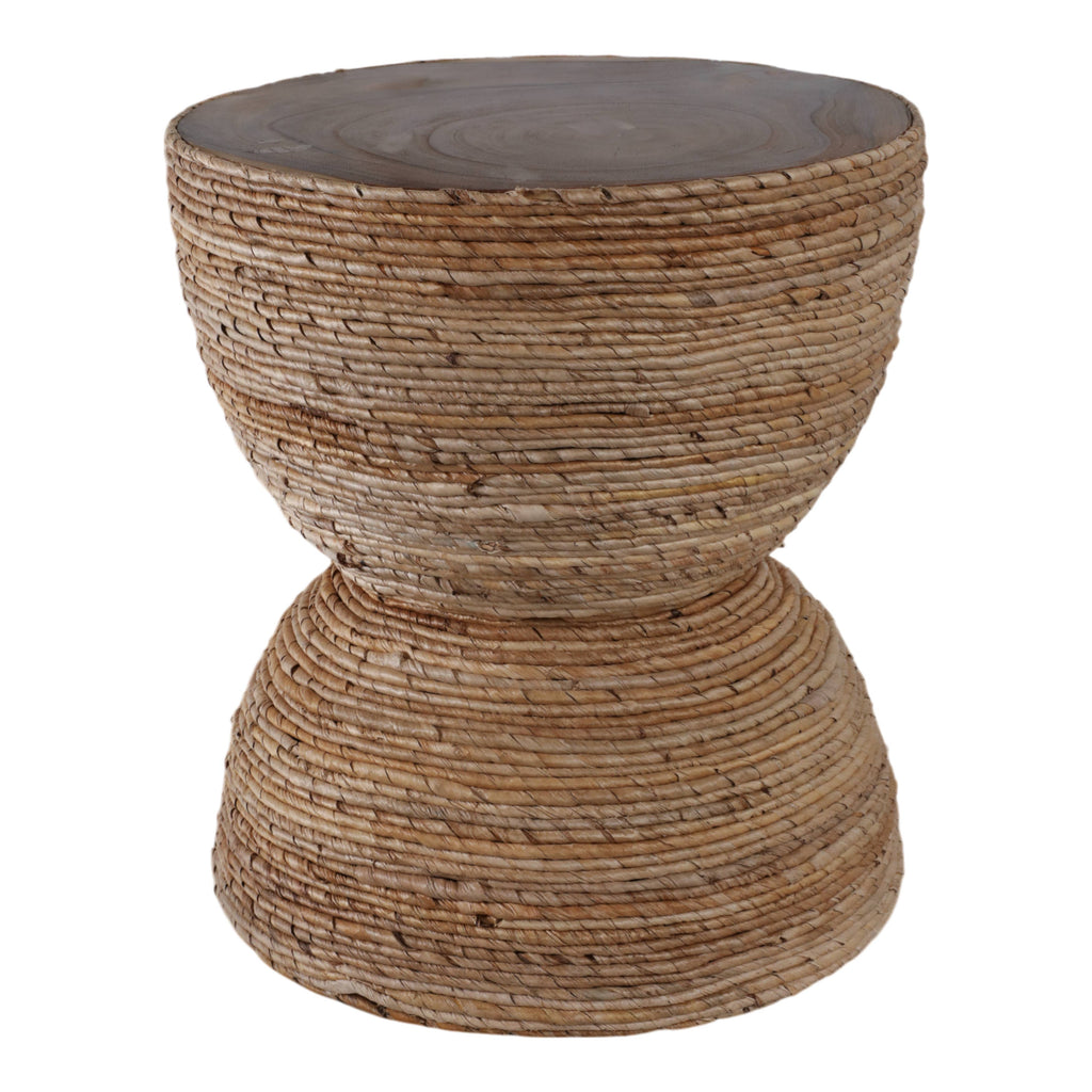 End Table - Brown Wood Woven Banana Leaf Design, 18 in.