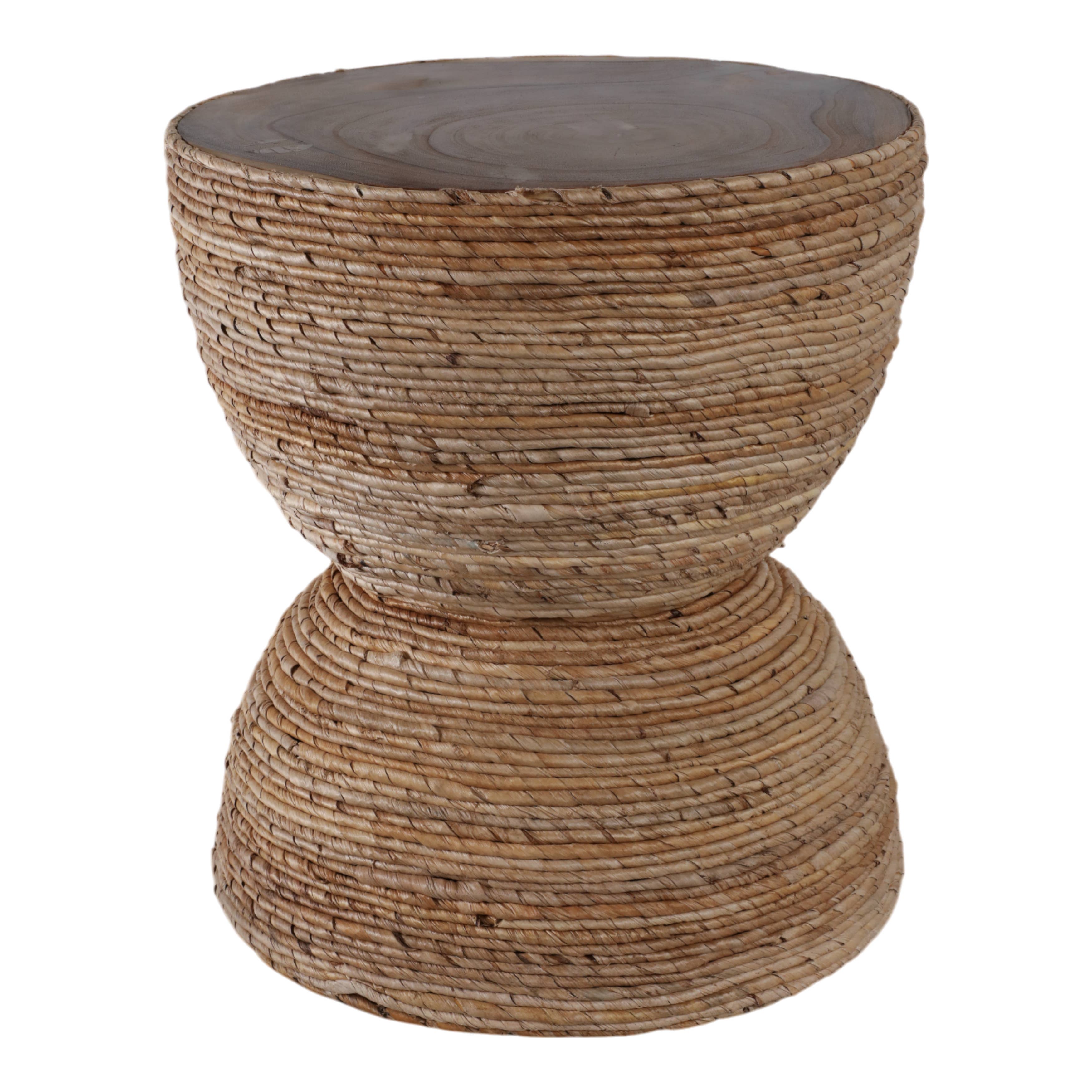 End Table - Brown Wood Woven Banana Leaf Design, 18 in.
