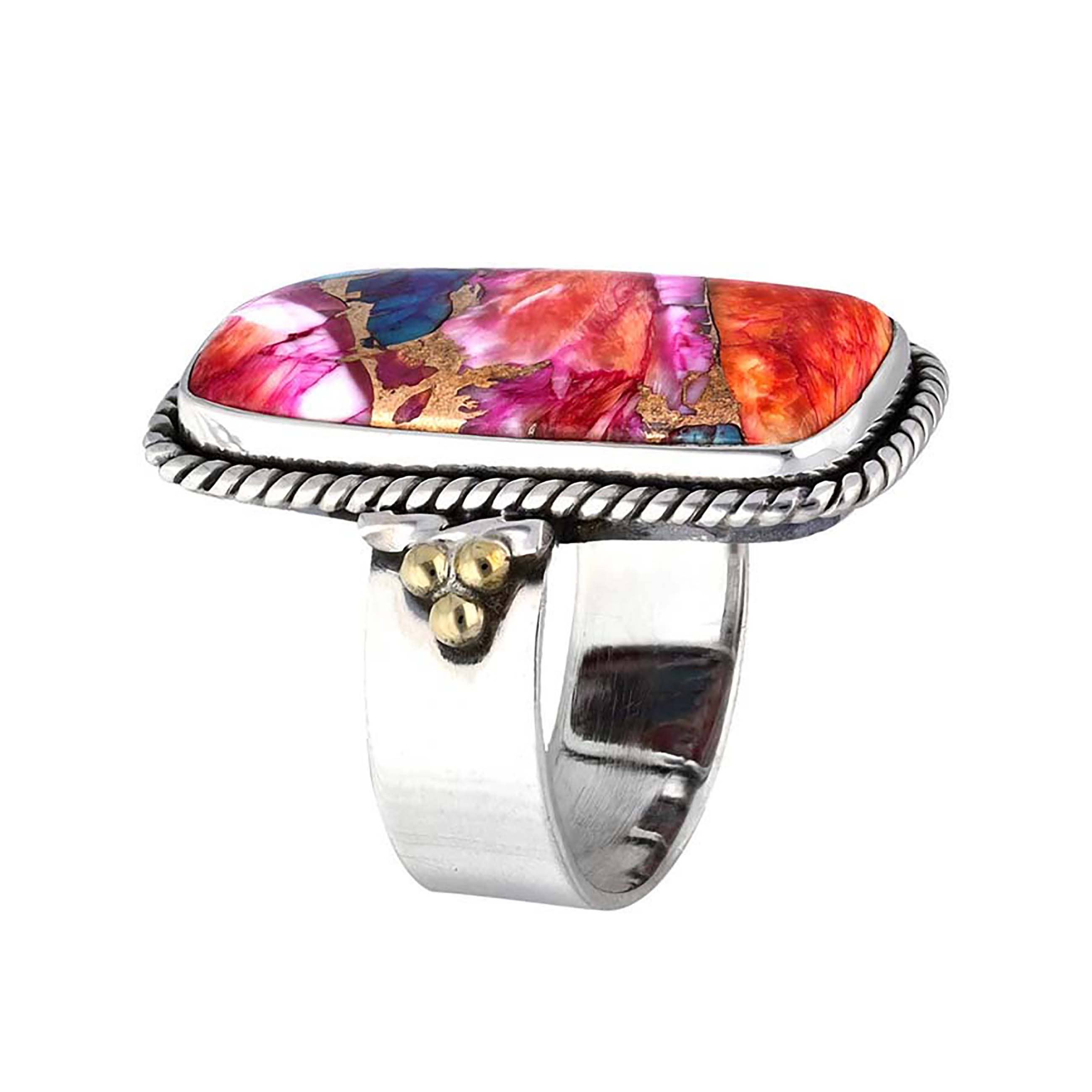 925 Sterling Silver Pink Oyster Turquoise Statement Ring: 9
