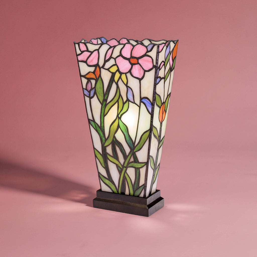 15.5" Floral Stained Glass Vase-Shaped Table Lamp