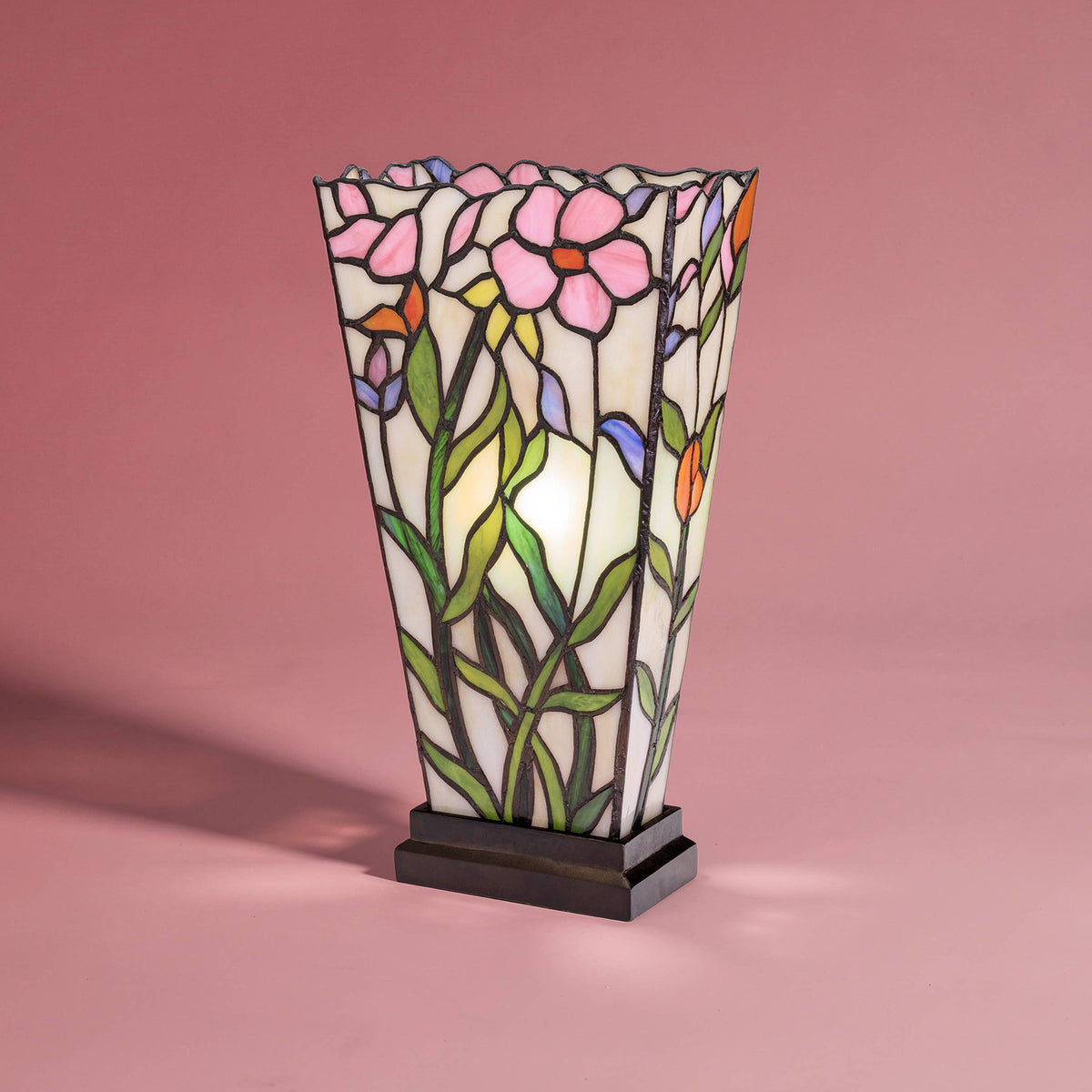15.5" Floral Stained Glass Vase-Shaped Table Lamp