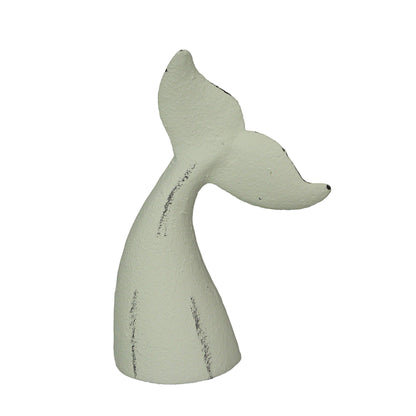 Set of 2 White Cast Iron Whale Tail Bookends