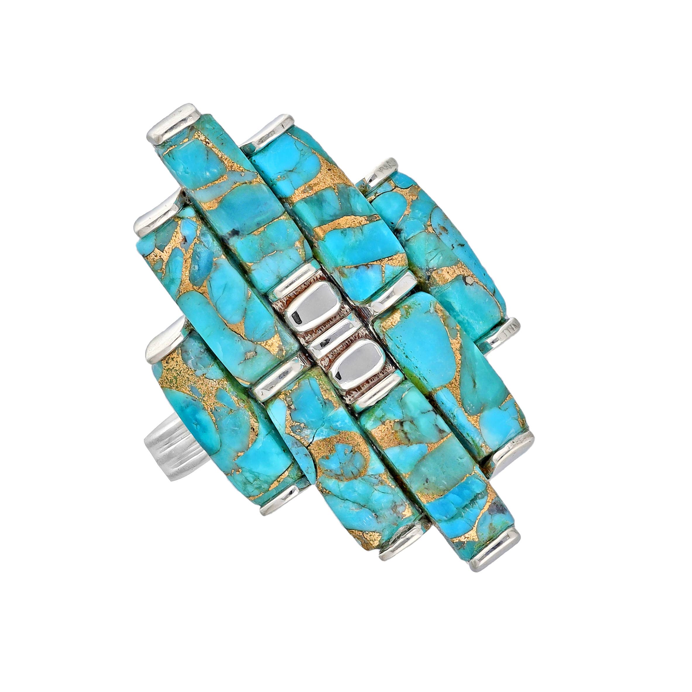 Blue Mohave Turquoise 925 Sterling Silver Statement Rings: 7