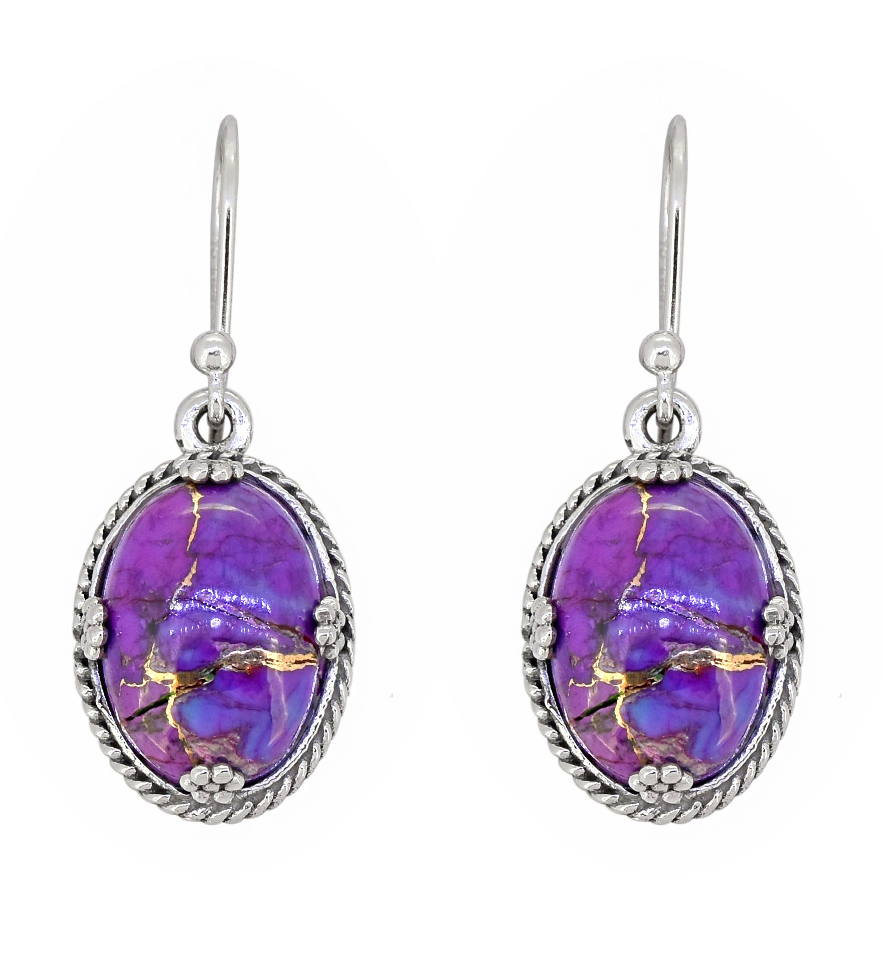 Purple Copper Turquoise 925 Sterling Silver Dangle Earrings