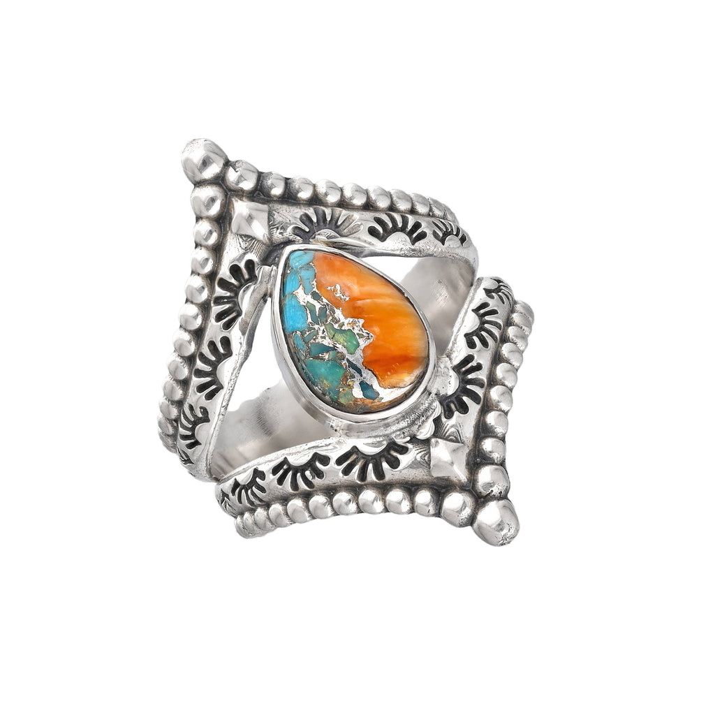 Oyster Copper Turquoise Sterling Silver Statement Ring: 9