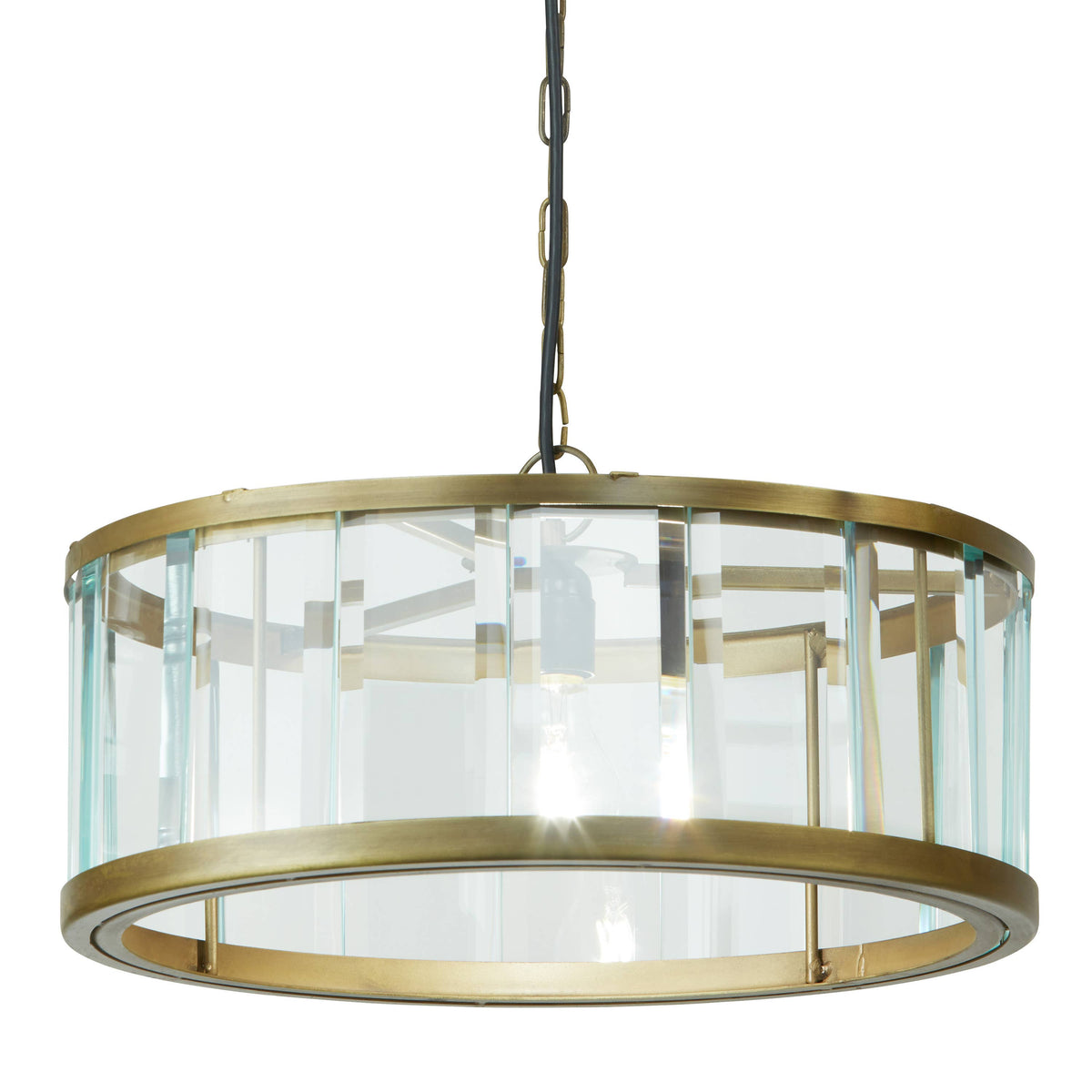 17" Angelina Gold Metal and Beveled Glass Hanging Pendant
