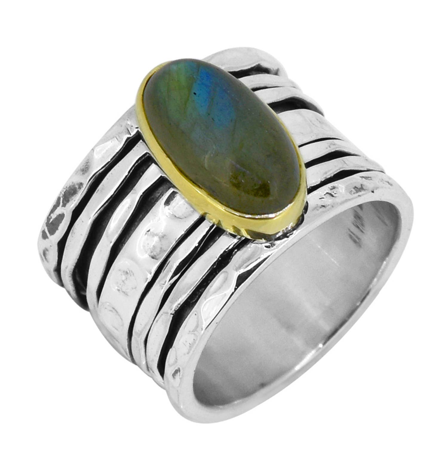 Labradorite 925 Sterling Silver Brass Spinner Ring: 8