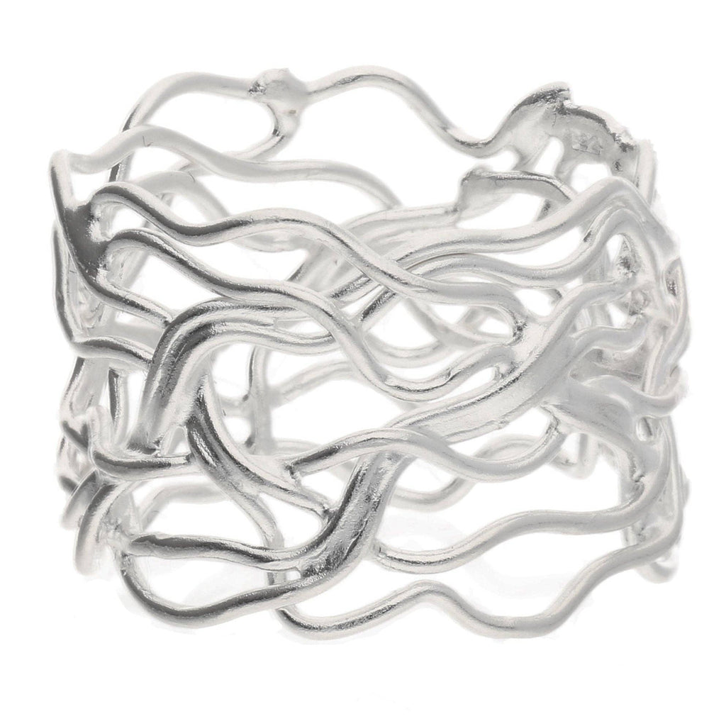 Unique Filigree Wirework Wide Band Sterling Silver Ring: 8