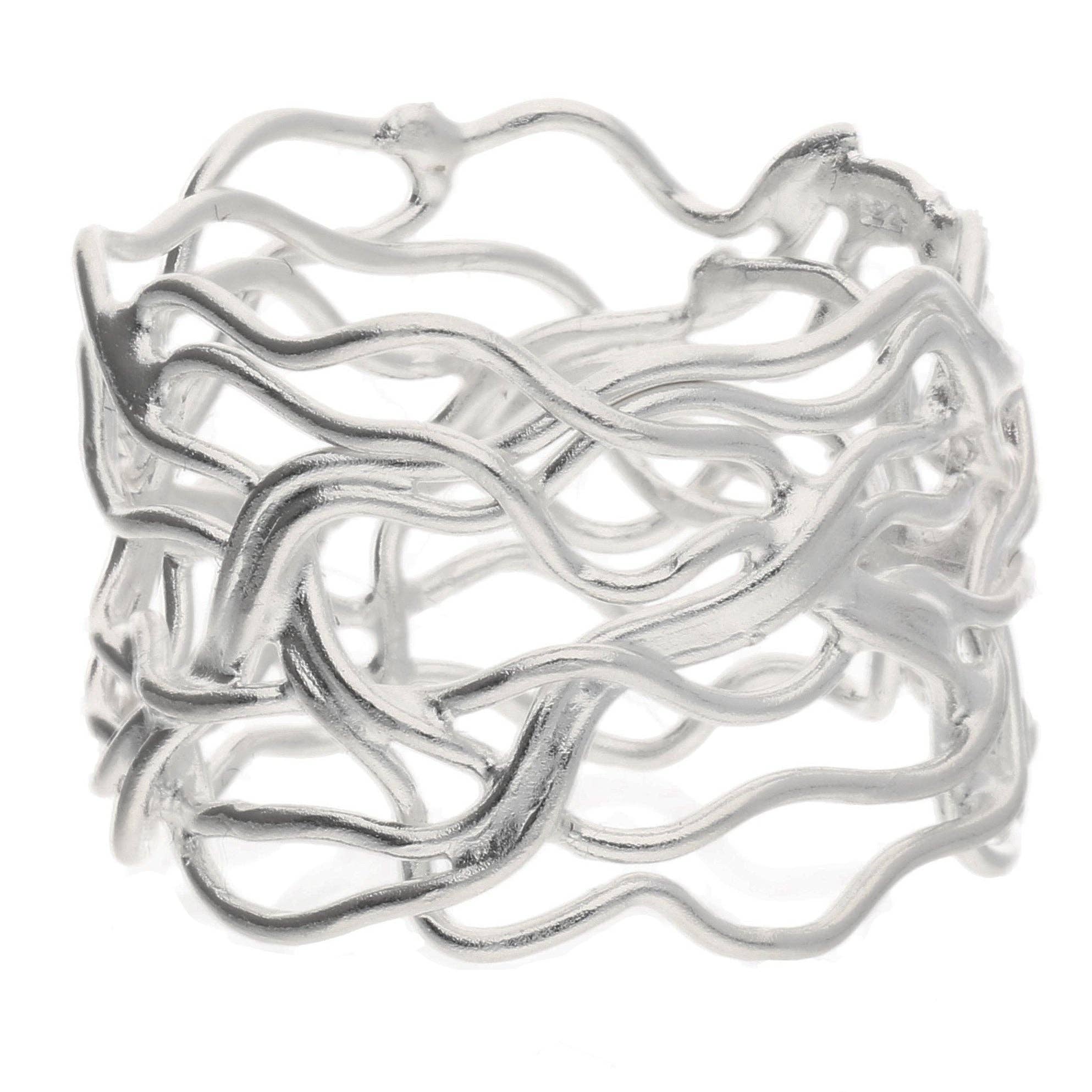 Unique Filigree Wirework Wide Band Sterling Silver Ring: 8