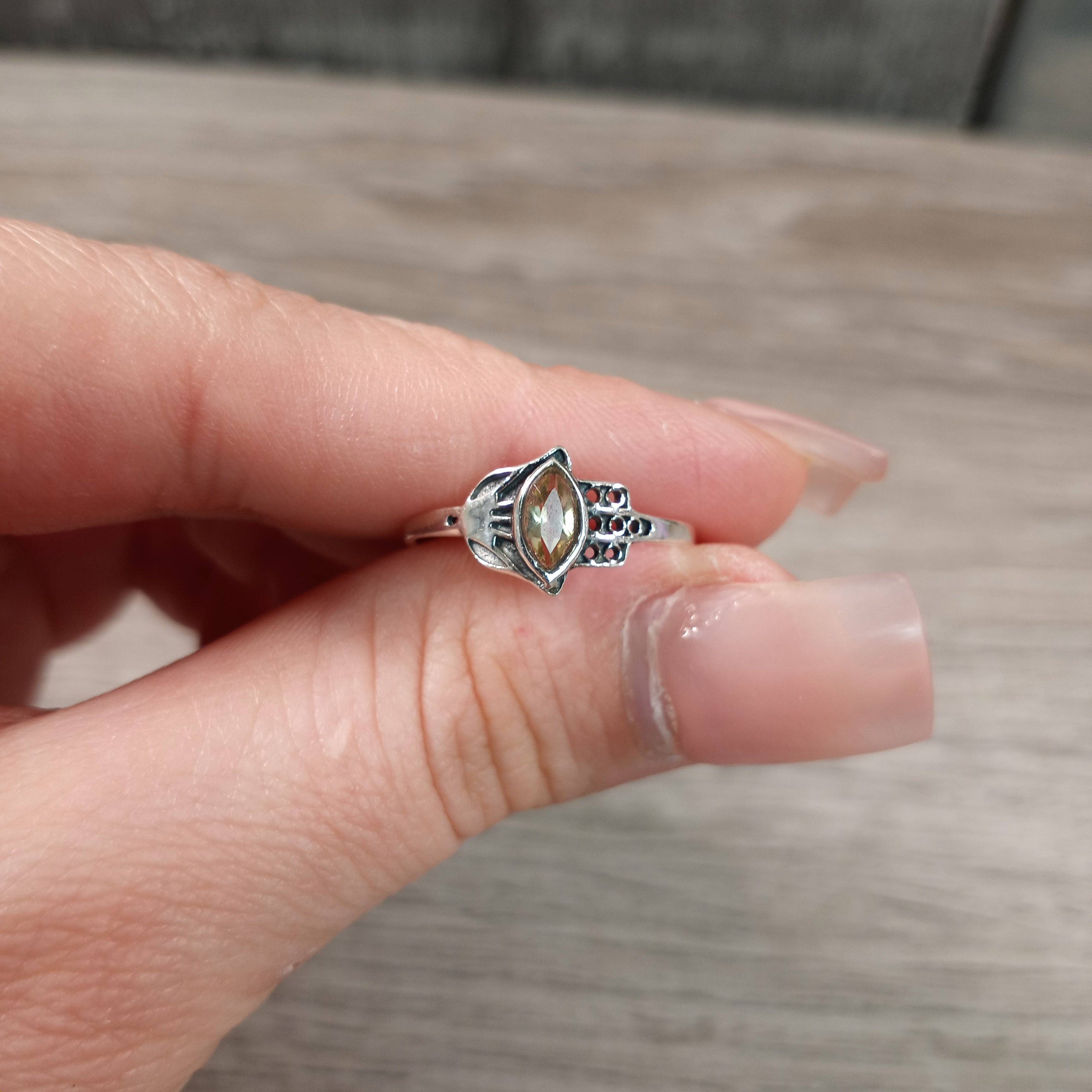 Sterling Silver Ring Hamsa Hand Boho: Citrine / 8