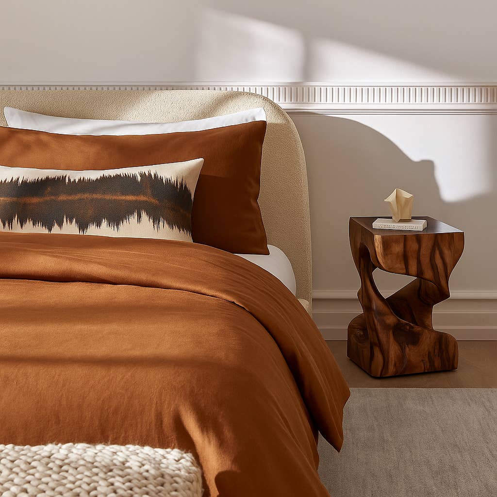 Side Table - Brown Wood Rectangular Unique Twisted, 18 in.