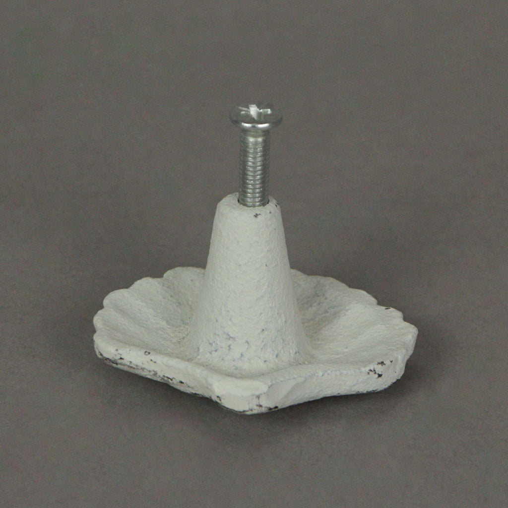 Set of 6 White Cast Iron Scallop Sea Shell Drawer Pulls