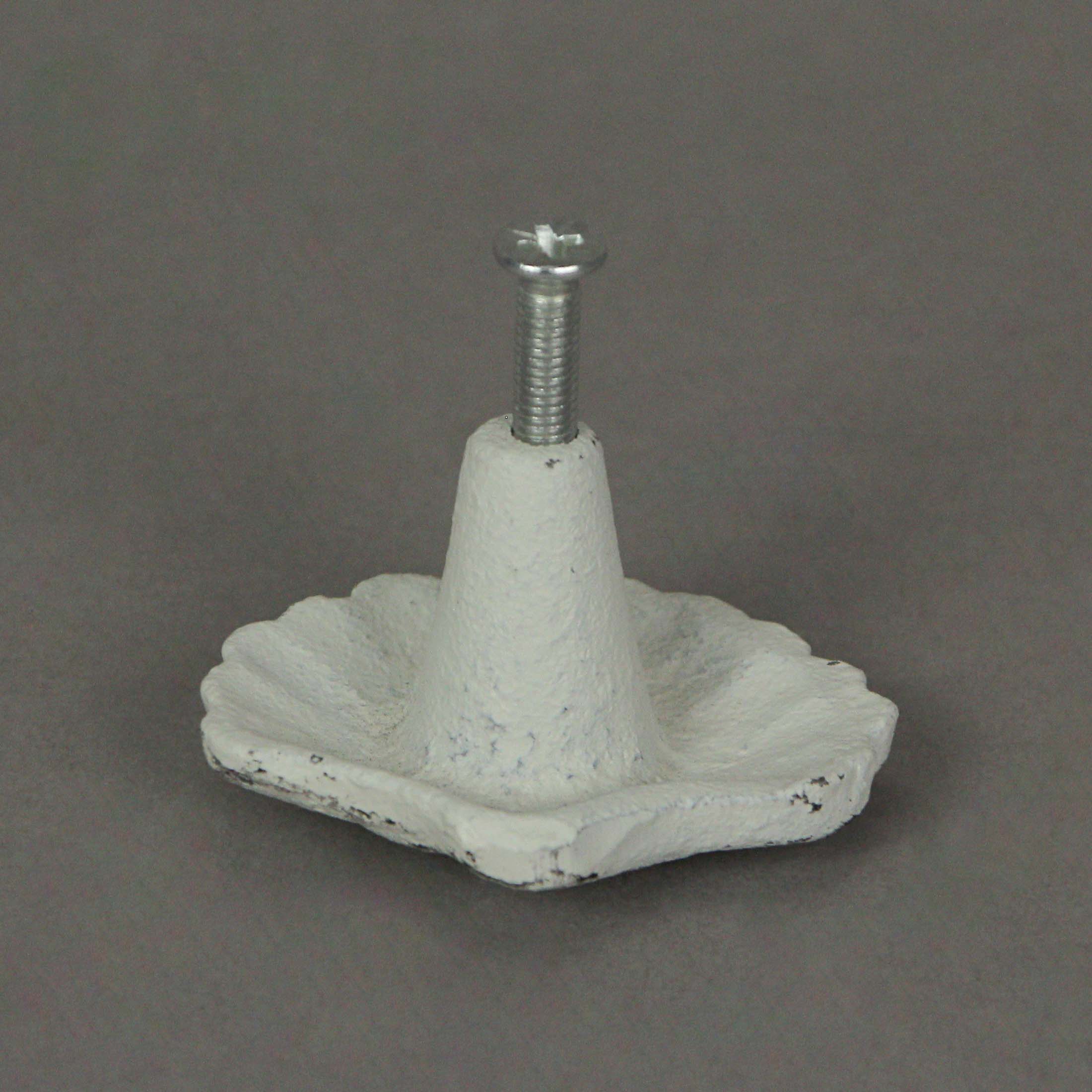 Set of 6 White Cast Iron Scallop Sea Shell Drawer Pulls