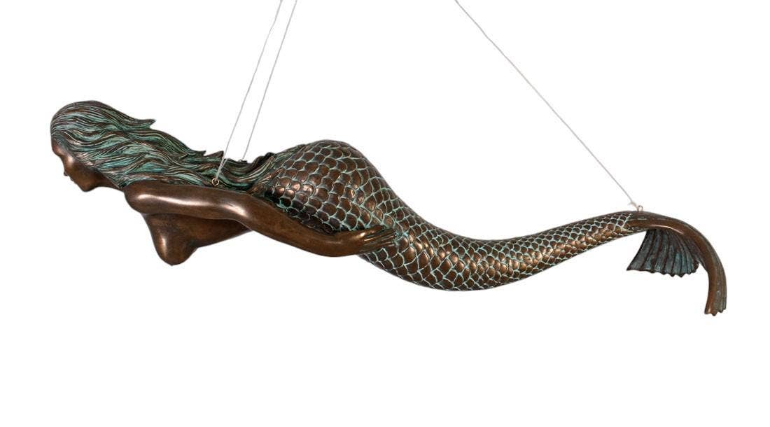 48"L Swimming Mermaid Hanging Sculpture Verde Bronze