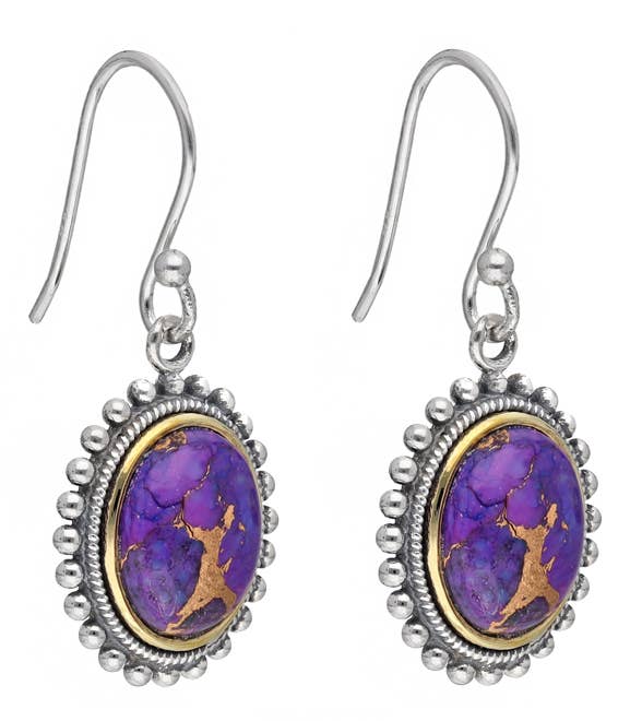 Purple Copper Turquoise 925 Sterling Silver Dangle Earrings