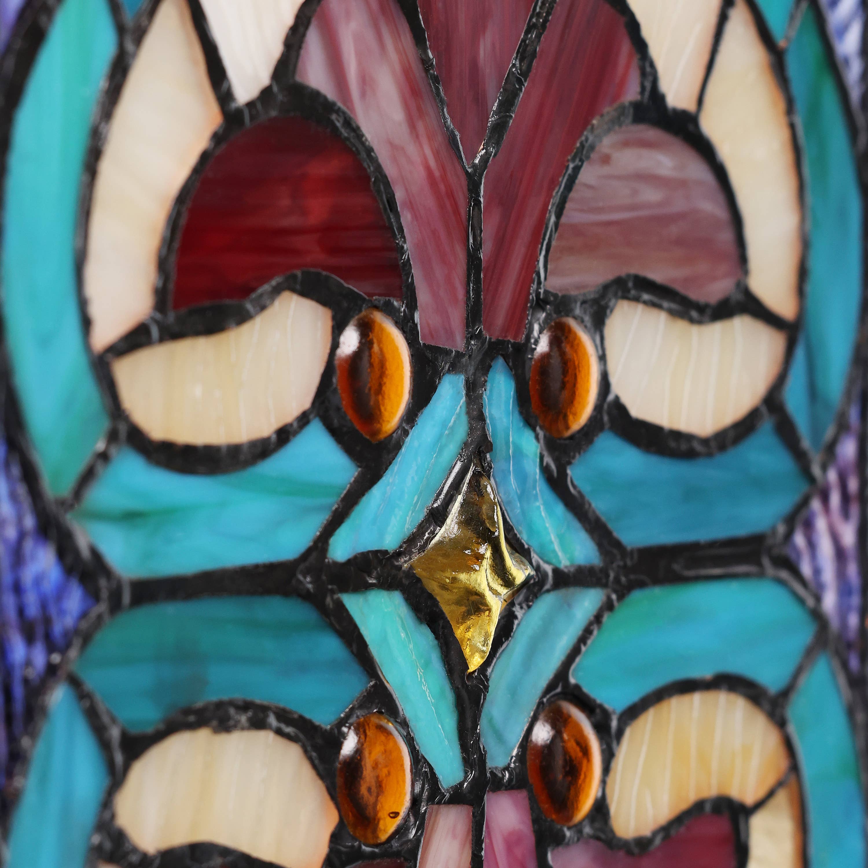 36" Lani Victorian Fleur-De-Lis Stained Glass Window Panel: Blue