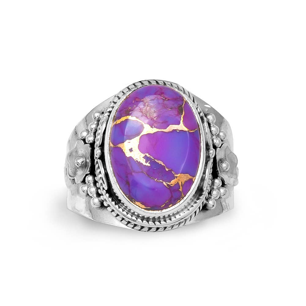 Purple Copper Turquoise 925 Sterling Silver Chunky Ring: 6
