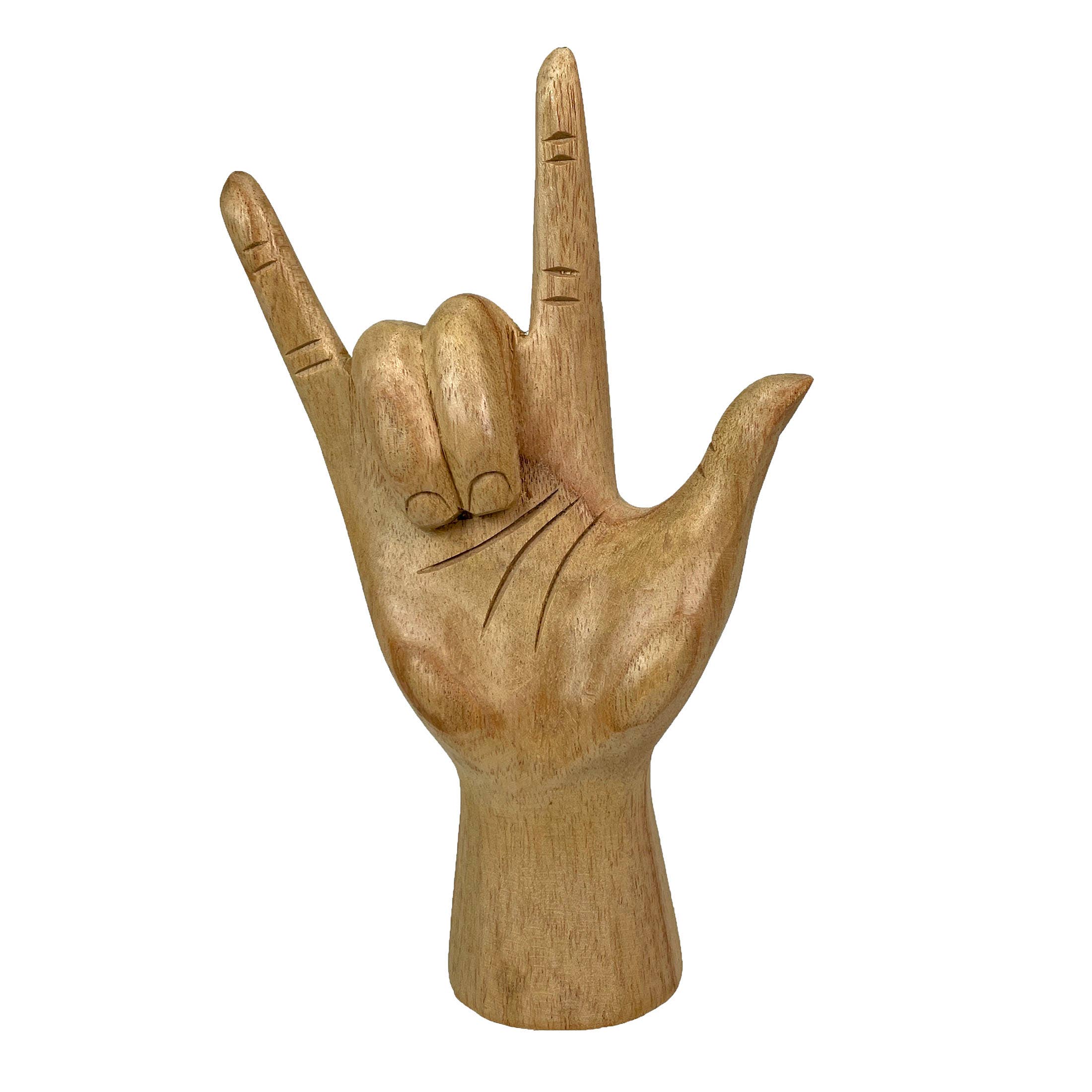 Wooden Sign Language I Love You Hand Gesture Statue 7.75