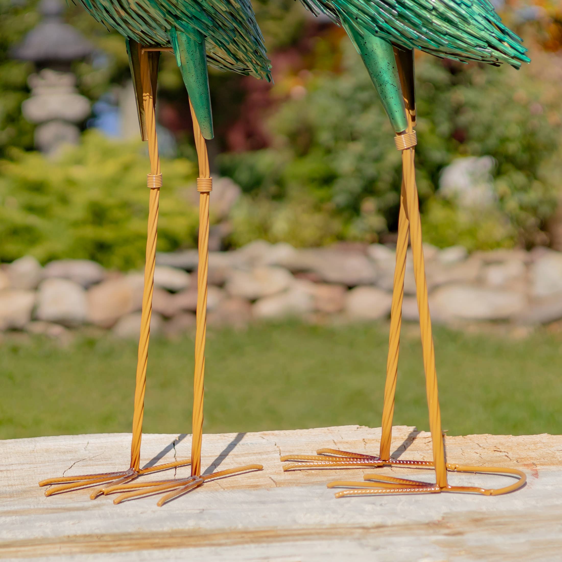 41" Tall Metallic Heron Garden Figurines with Gold Heads