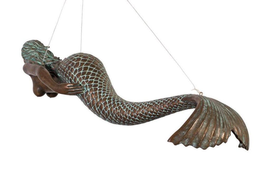 48"L Swimming Mermaid Hanging Sculpture Verde Bronze