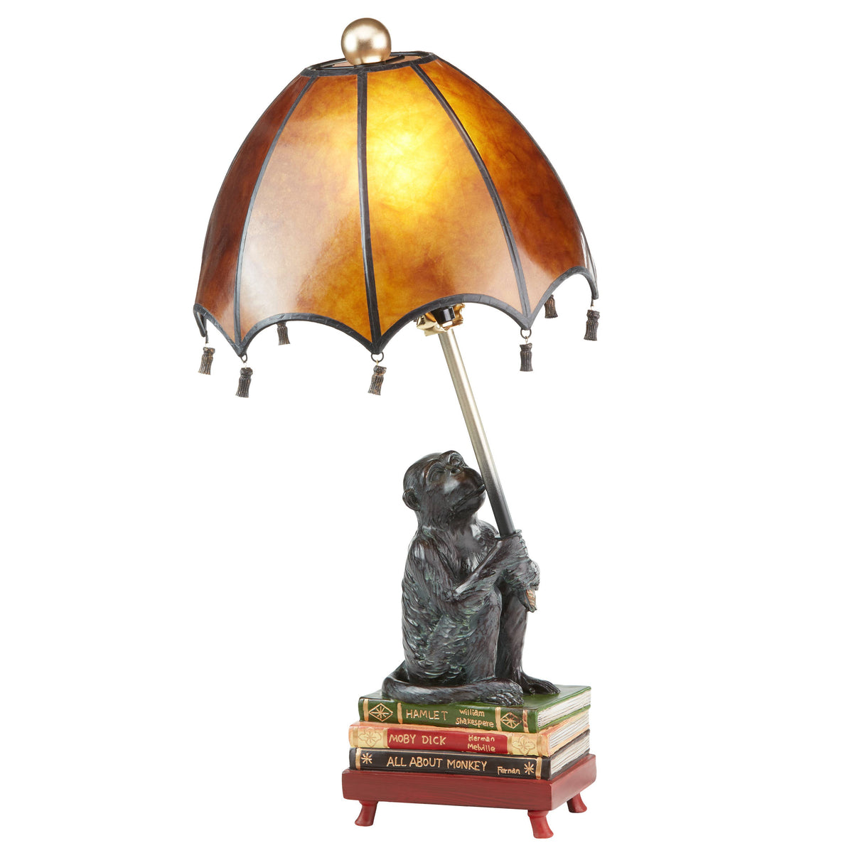 21.75" Whimsical Intellectual Monkey Amber Mica Table Lamp