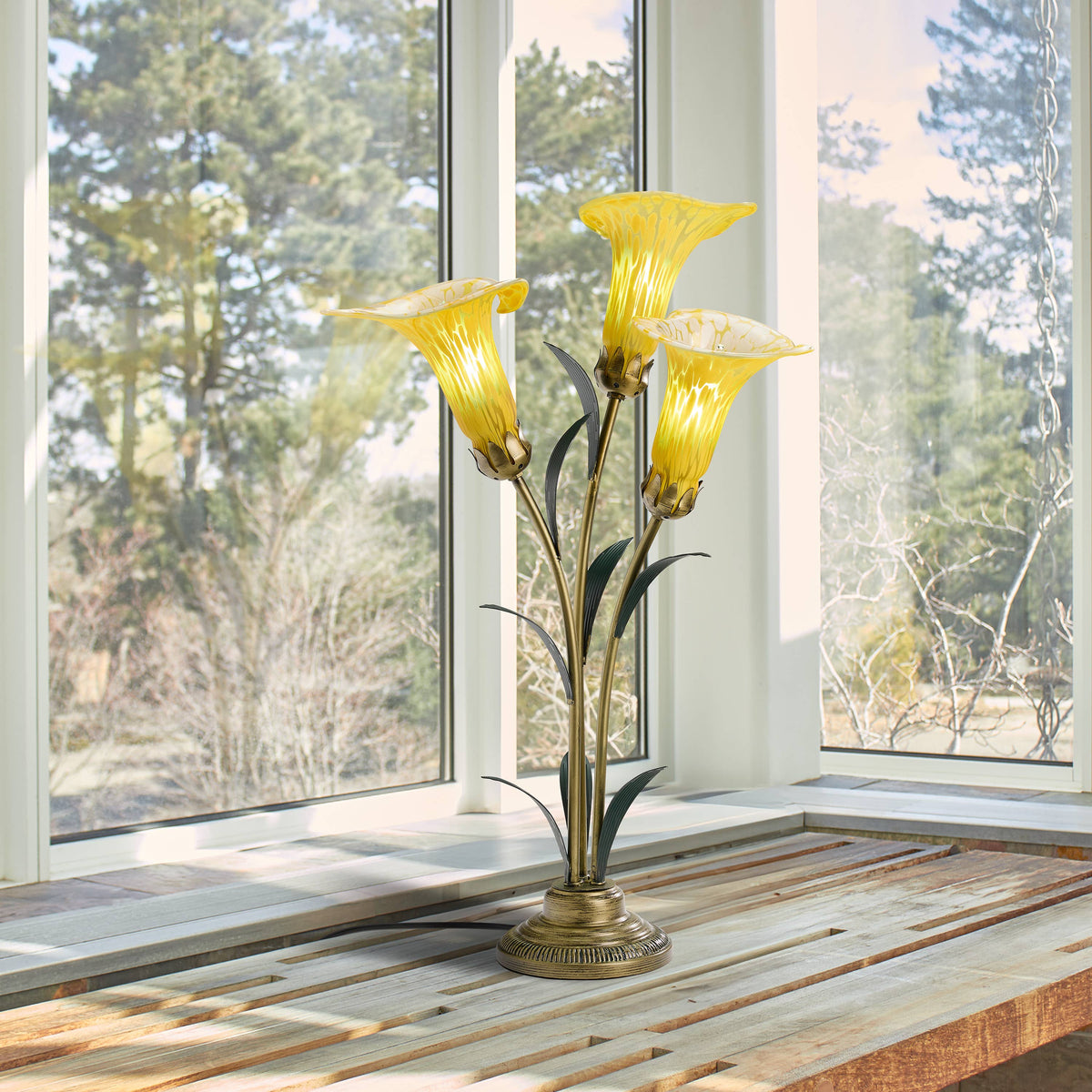 23.5" 3-Light Yellow Handblown Glass Calla Lily Table Lamp