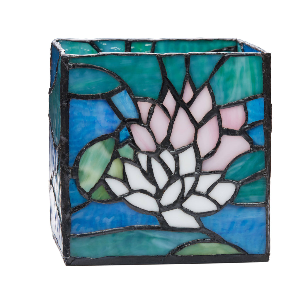 4.75" Blue Lotus Pond Stained Glass Candle Holder