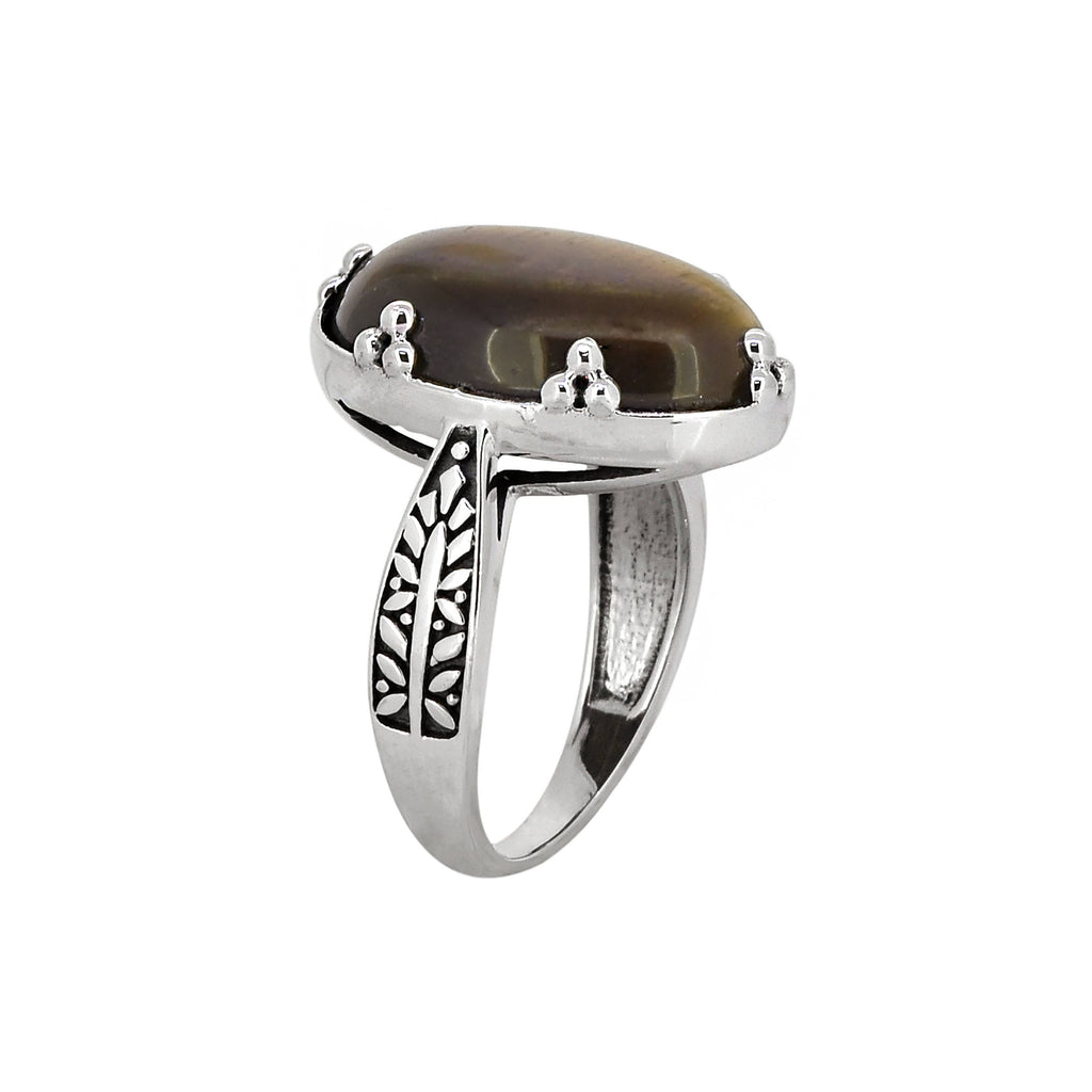 925 Sterling Silver Oval Tiger Eye Gemstone Artisan Ring: 9