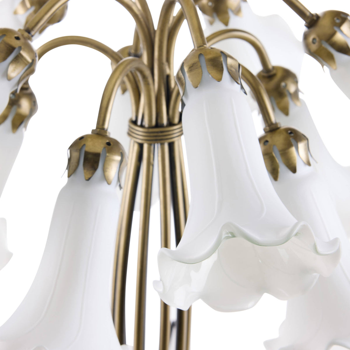 21" Lily 10-Light Antique Brass and White Glass Table Lamp