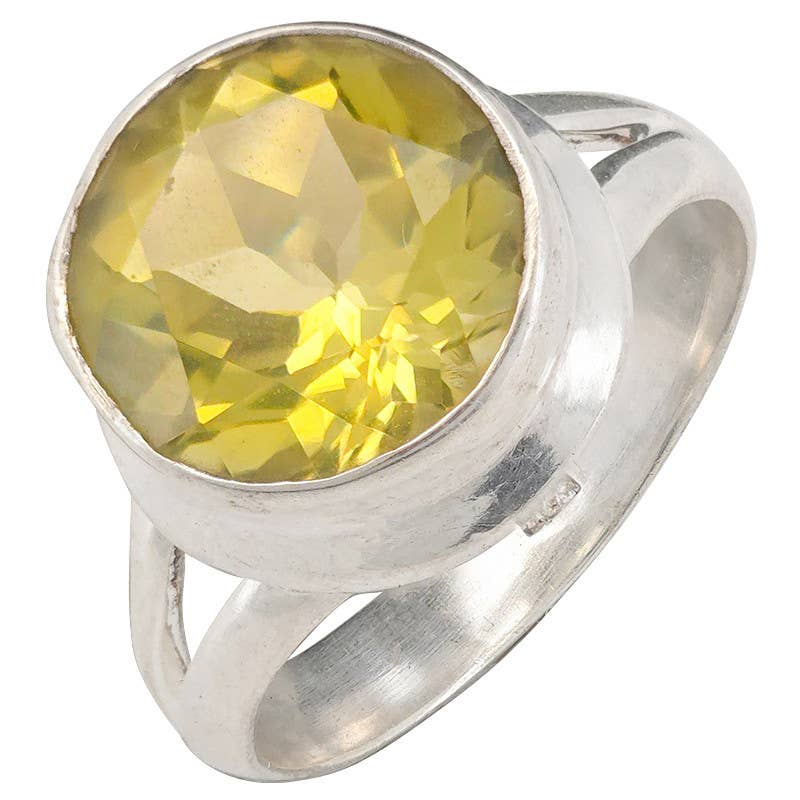 Faceted Lemon Topaz Sterling Silver Ring: 8