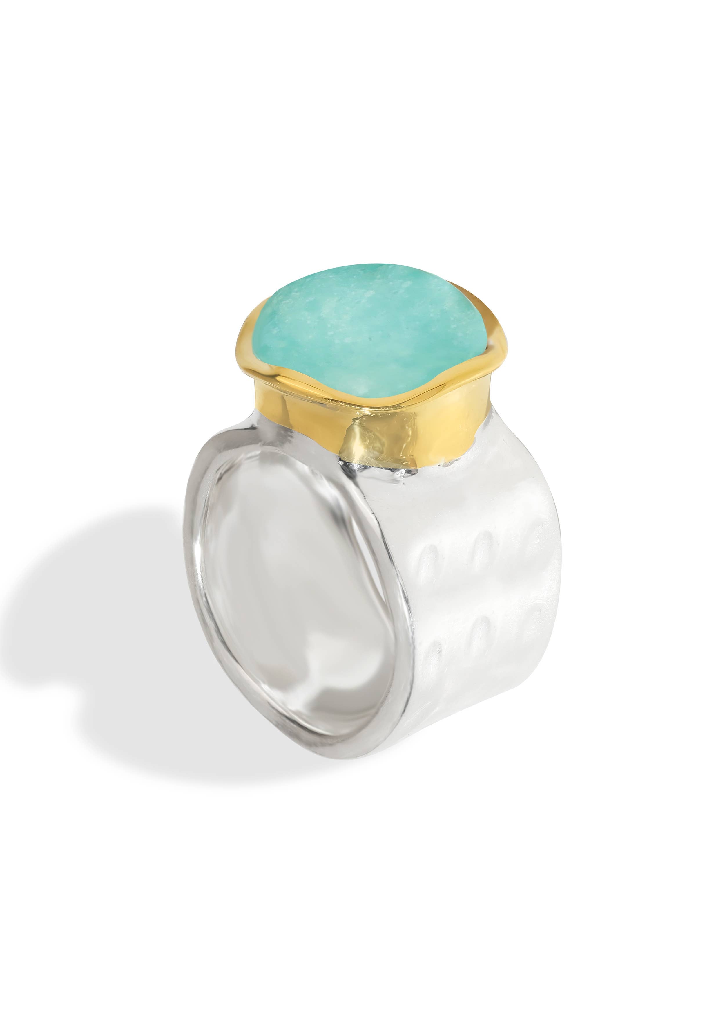 Silver Plated Amazonite Statement Textured Ring: 9