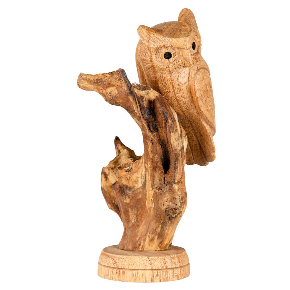 WOODEN PERCHED OWL