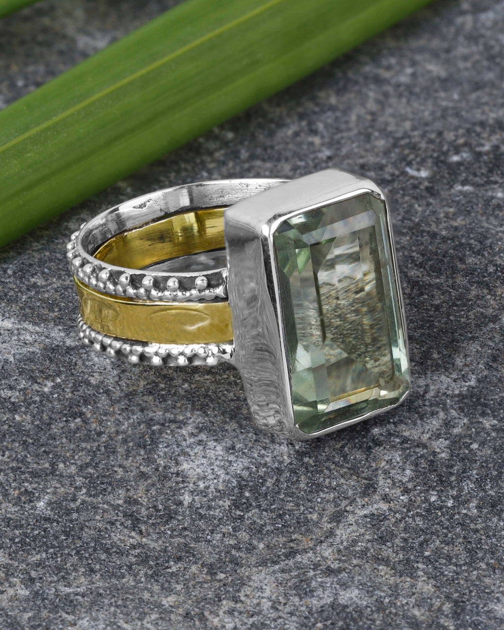 925 Sterling Silver Verdant Sovereign Green Amethyst Ring: 9