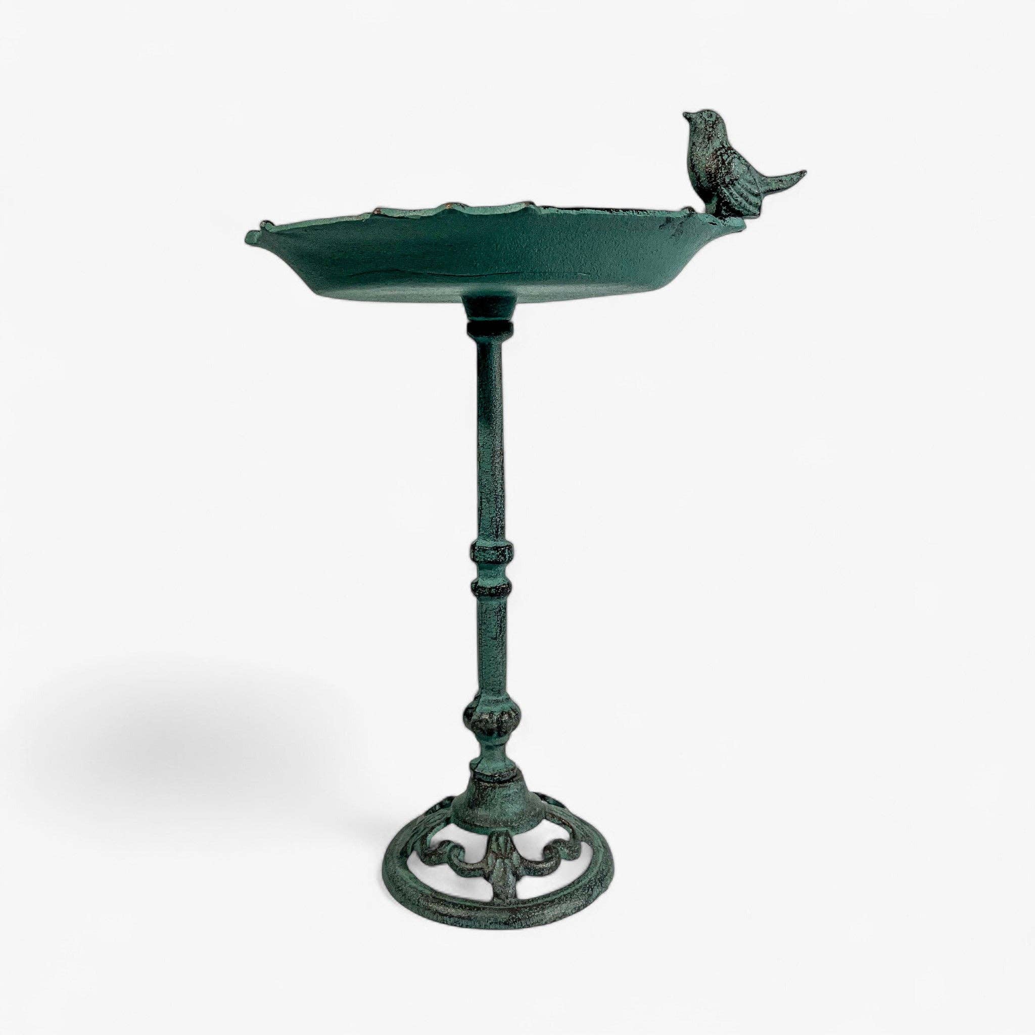 Pedestal Bird Bath Cast Iron Green Patina Garden Decor