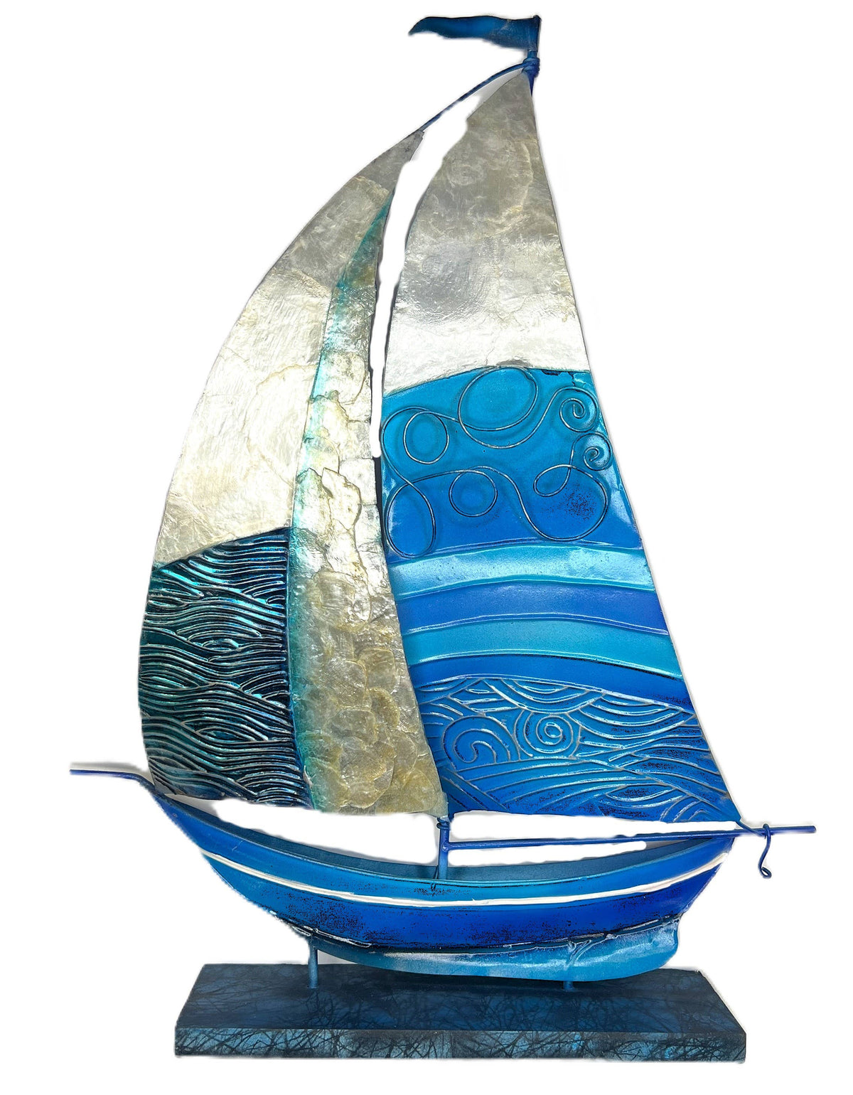 Blue & White Capiz Tabletop - Sailboat-BWC-SB