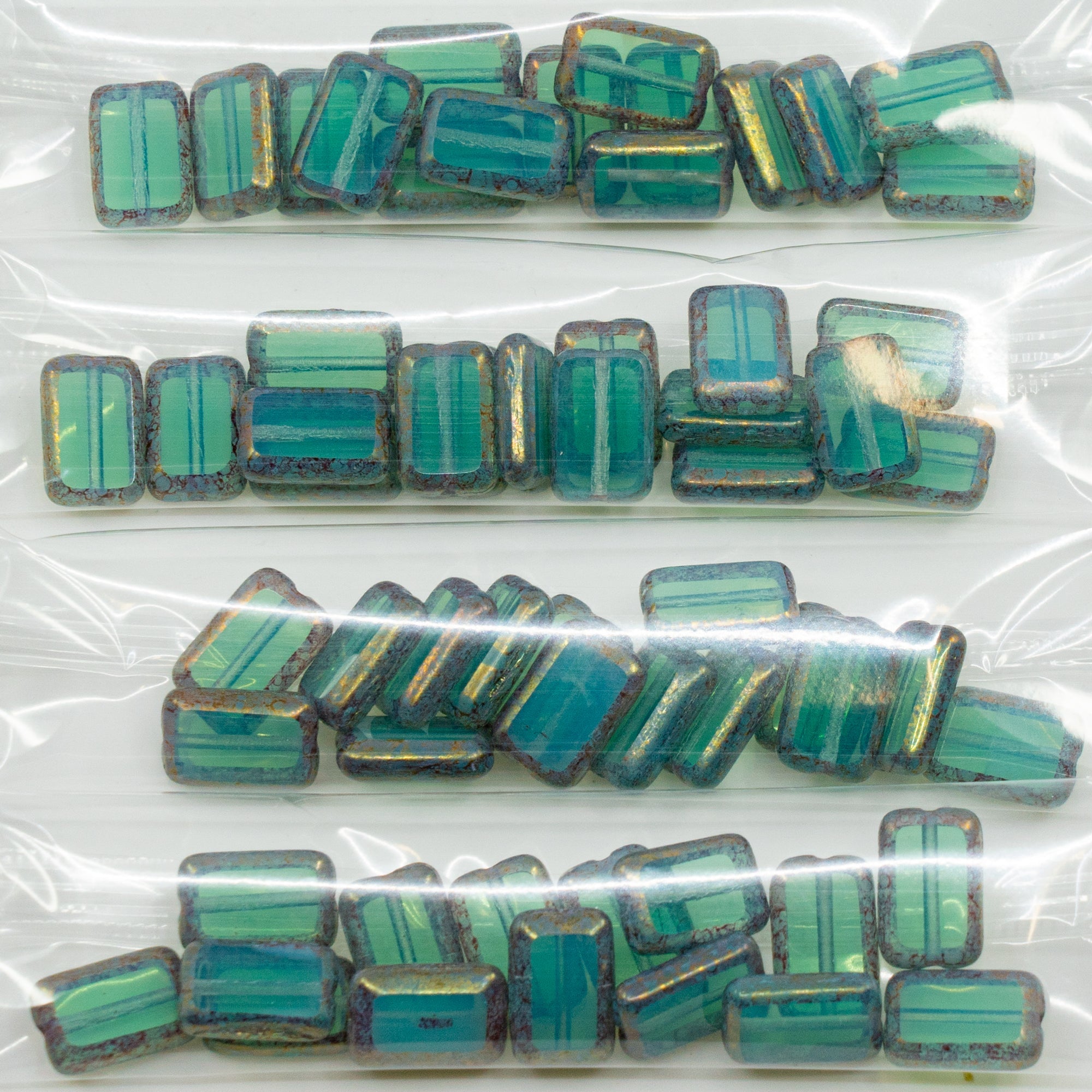 OUTLET 10 grams Table Cut Rectangle Beads, 12 x 8 mm, Opal Aqua Terracotta Violet (61100-15496), Glass, Czech Republic