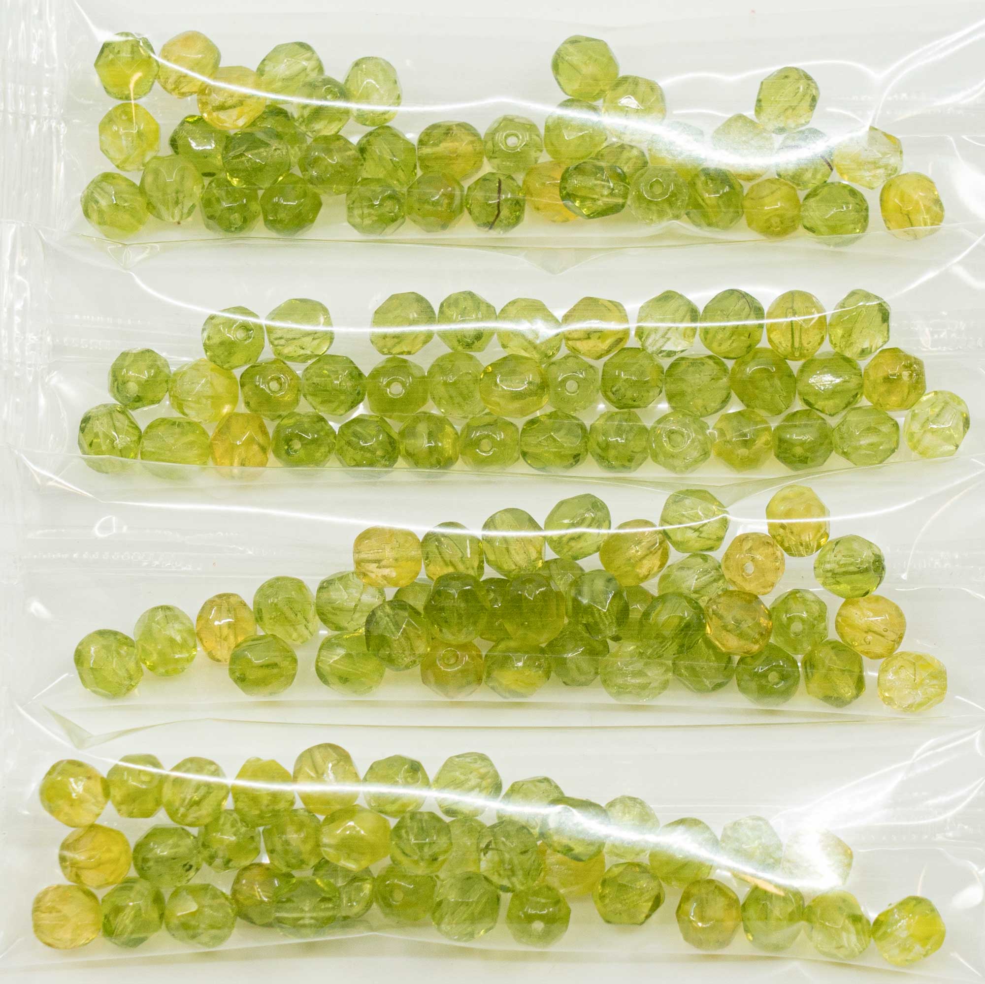 OUTLET 10 grams Faceted Round Fire Polished Beads, 6 x 6 mm, Green Stripes (green-stripes), Glass, Czech Republic