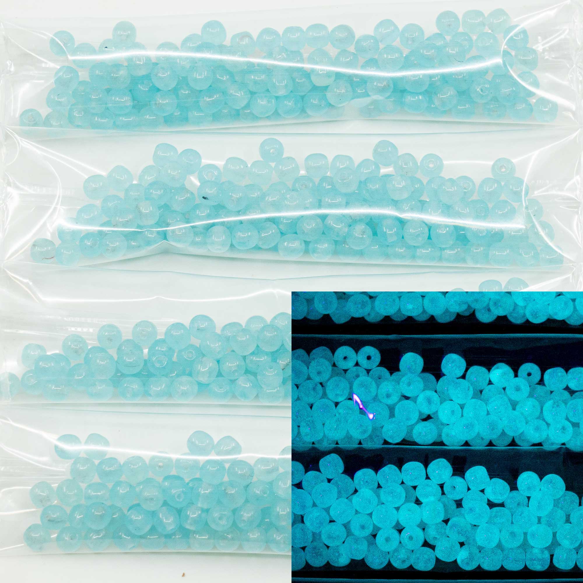 OUTLET 10 grams Round Druck Beads, 4 x 4 mm, Opal Aqua (61010), Glass, Czech Republic