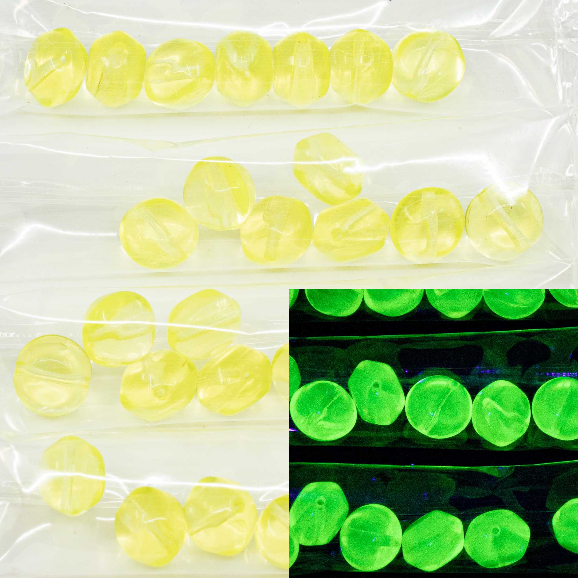 OUTLET 10 grams Flattened Semi Round Beads, 11 x 10 mm, Transparent Yellow (80130), Glass, Czech Republic