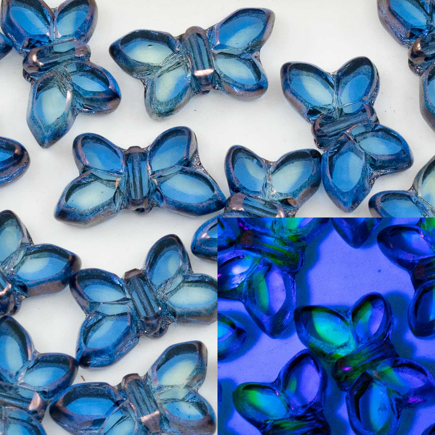 OUTLET 5 grams Table Cut Butterfly Beads, 20 x 12 mm, Mix Yellow Blue Bronze (87301-14415), Glass, Czech Republic