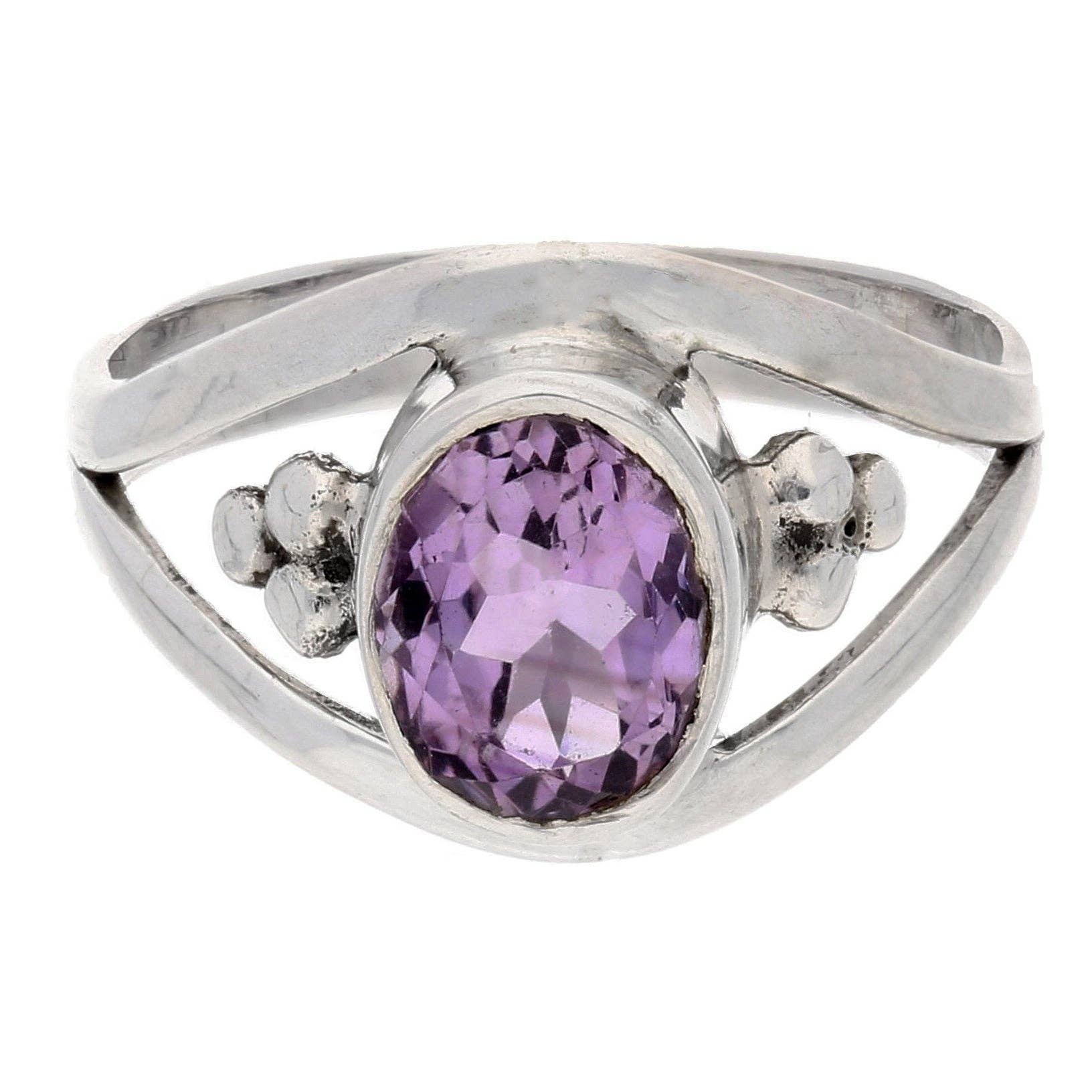 Amethyst Faceted Oval 7x9mm Genuine Gemstone Sterling Silver Ring: 7